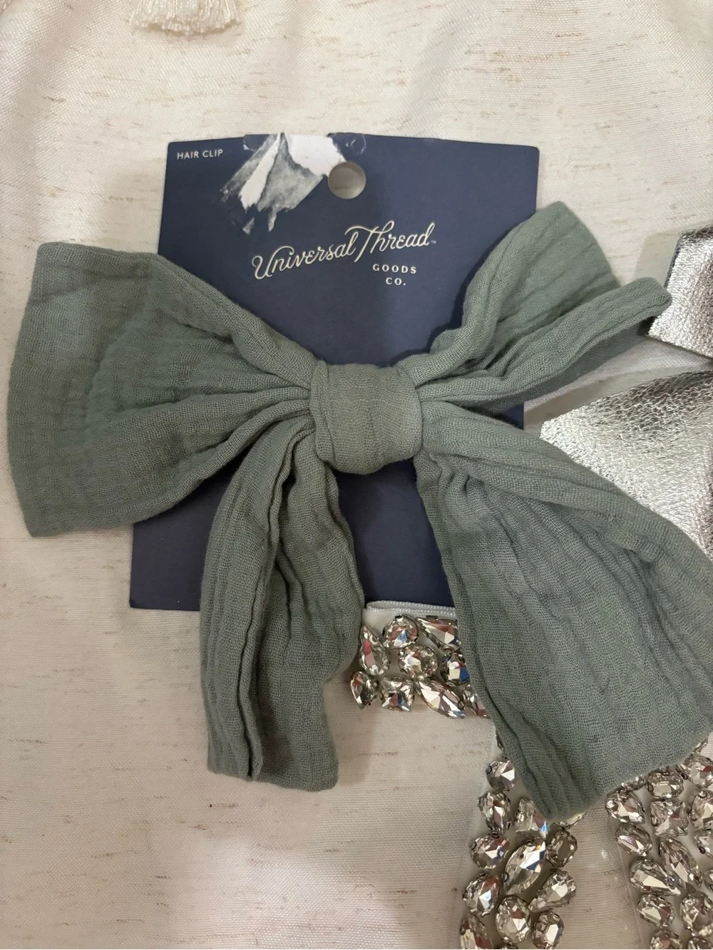 Women's Bow Bundle in Green, Silver, and Silver Faux-Diamonds